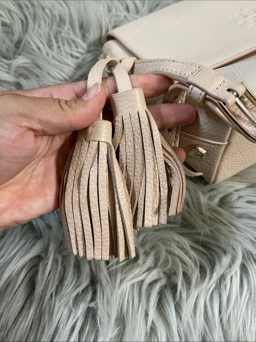 Tory Burch Pale Pink Pebbled Leather Crossbody with Tassels